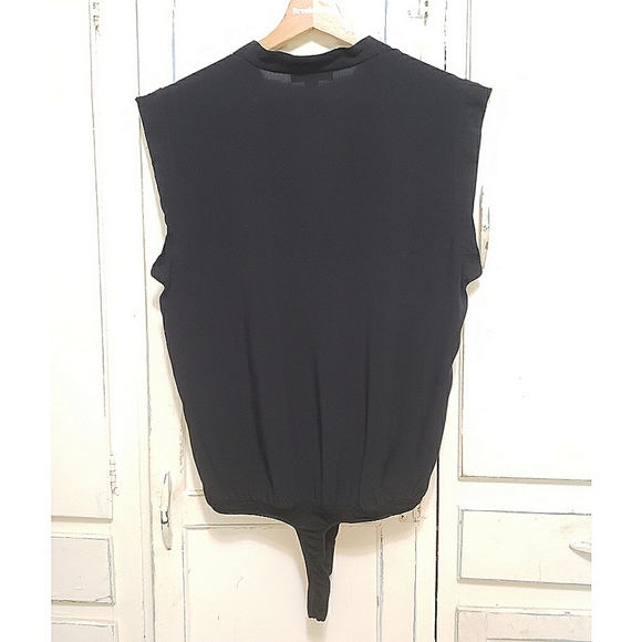 Lamarque Cinta Surplice Black Viscose Cap Sleeve Bodysuit - Picture 8 of 8